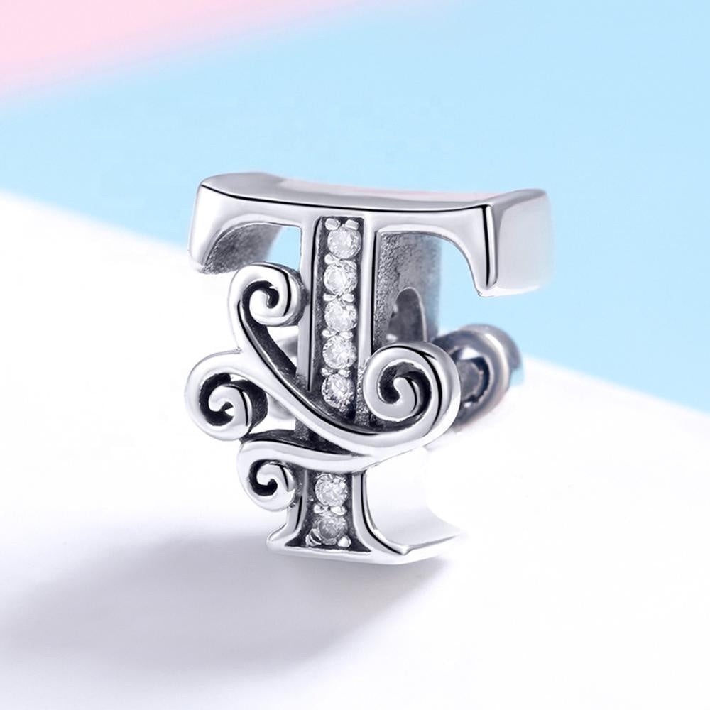 🐘🐘 S925 Sterling Silver Diamond Letter “T” Charm - Picture 2 of 6